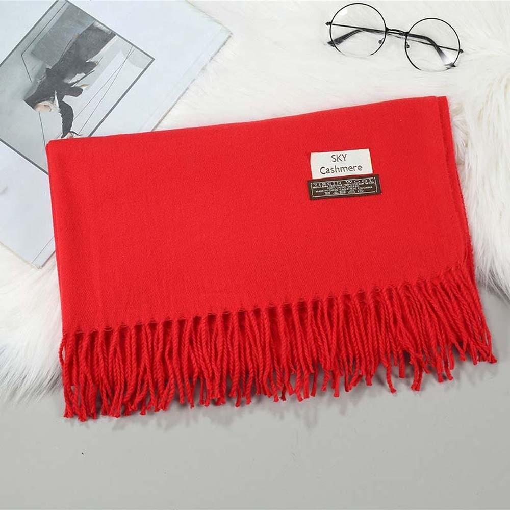 Windproof Solid Color Shawl Polyester Long Neckscarf with Tassel Classic Wool Scarf  Autumn