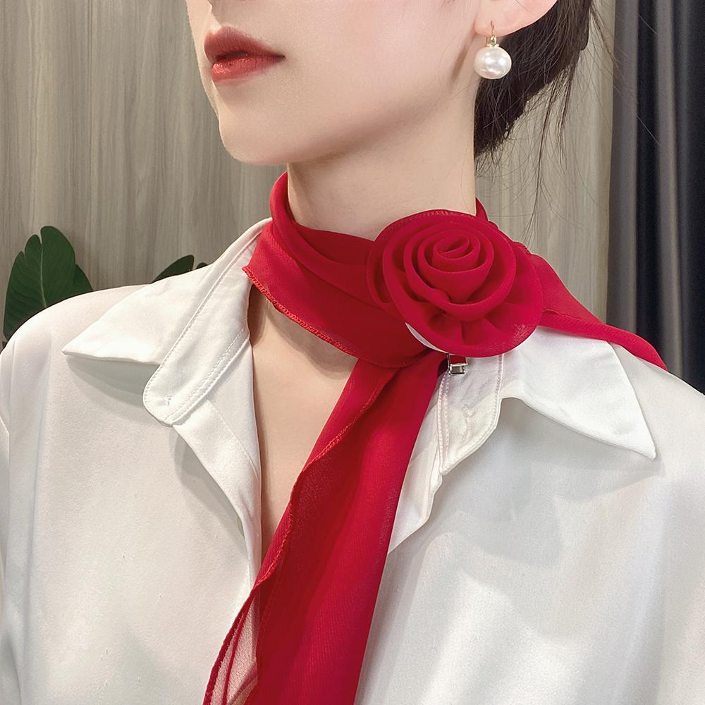 Rose clip thin silk scarf spring and summer sun protection temperament fashion versatile scarf for women