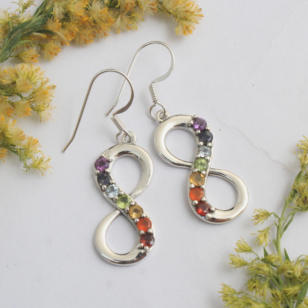 

Серьги-подвески Chakra Infinity из цельного серебра 925 пробы с 7 камнями для женщин