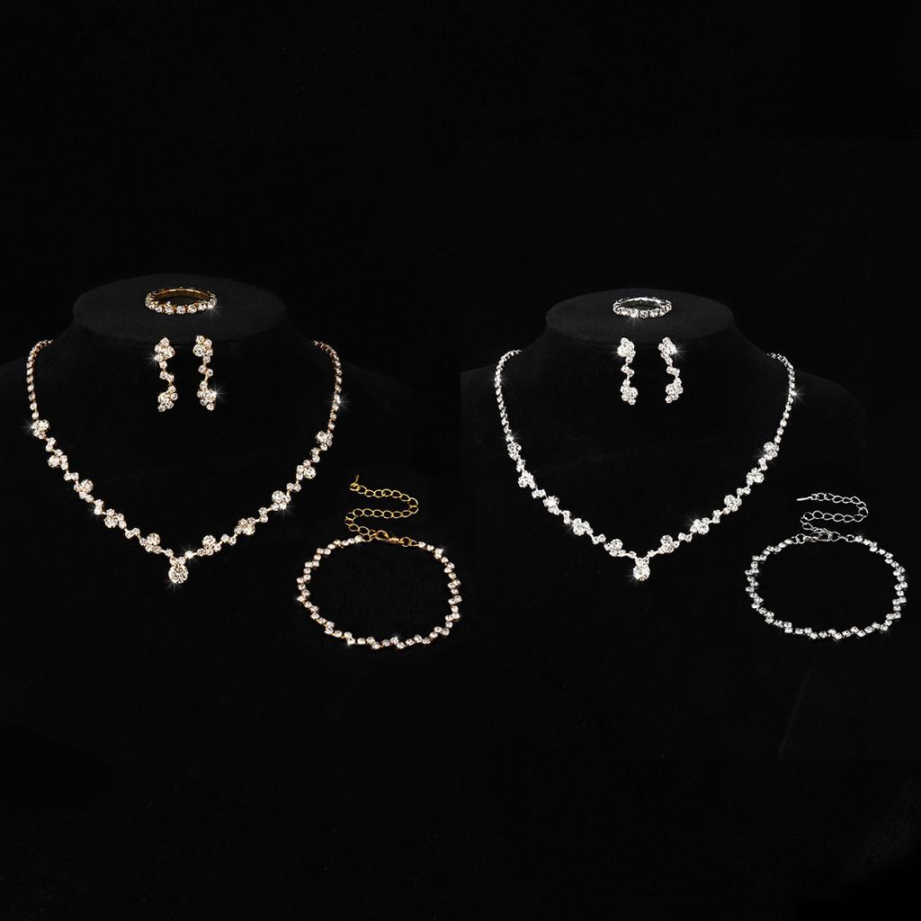 Bridal Jewelry Set With Crystal Necklace Earrings Bracelet For Women Wedding Accessories