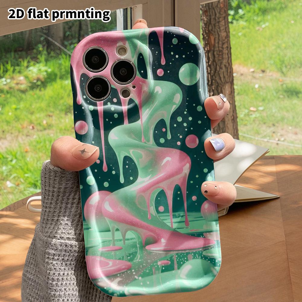 Phone Case: 2D Flat, Fits iPhone 18 17 16 15 14 13 12Pro Phone Accessory, Pink Mint Green Fluid Pattern, Perfect Christmas and Halloween Gift