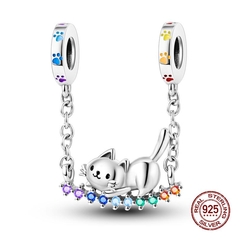 Original 100% 925 Silver Star Moon Safety Chain Fit 925 Original Bracelet & 3mm Bracelet DIY Jewelry Making Women Gift