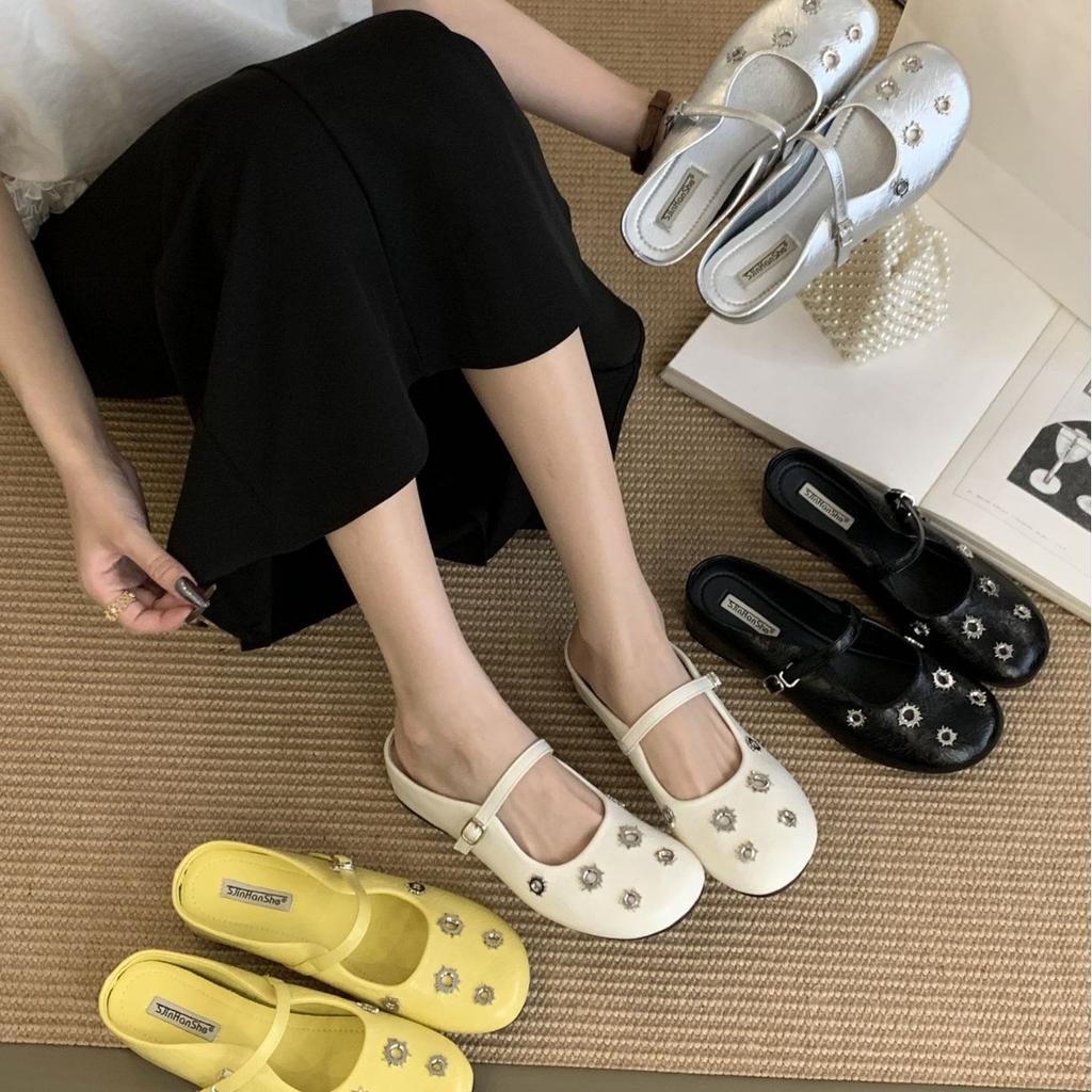 2025 spring and autumn new fashionable versatile French evening wind pearl with Mary Jane shoes women's retro shallow mouth