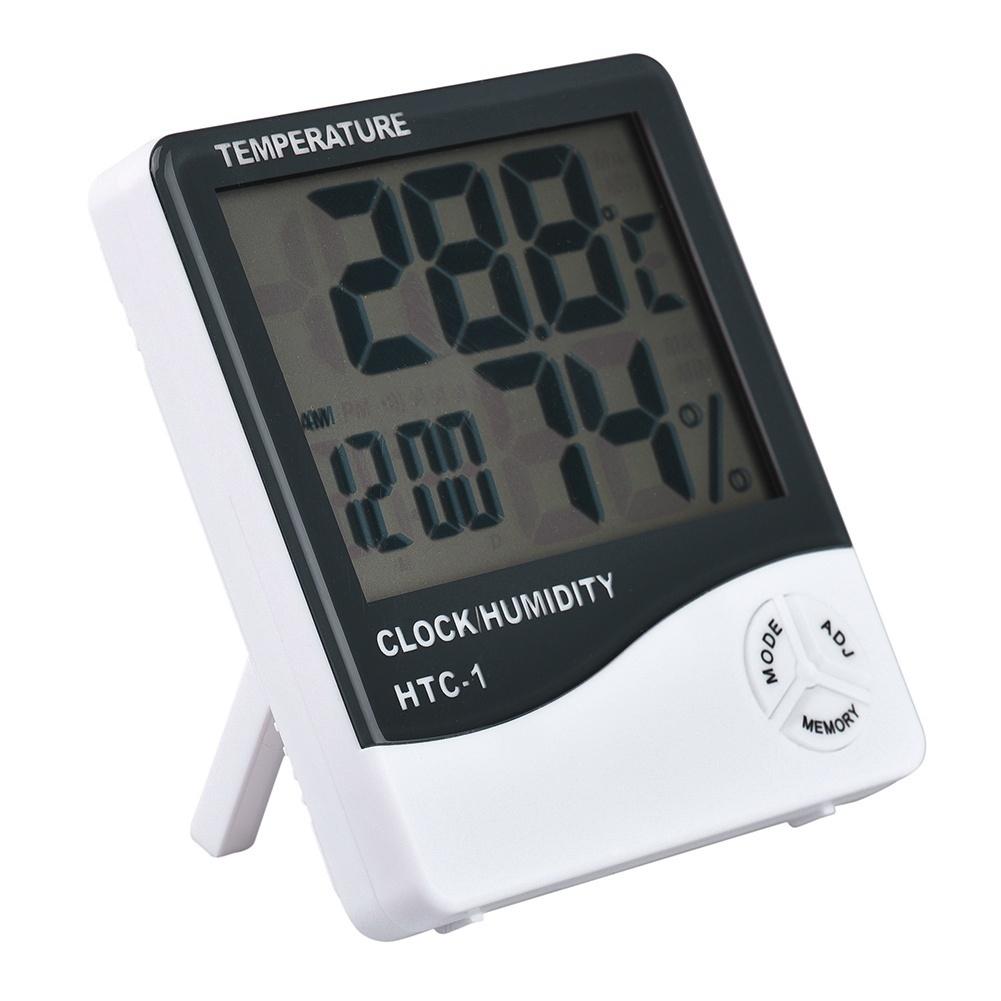 HTC-1 Multifunction Digital Thermometer Humidity Gauge Clock with Big Screen Room Digital