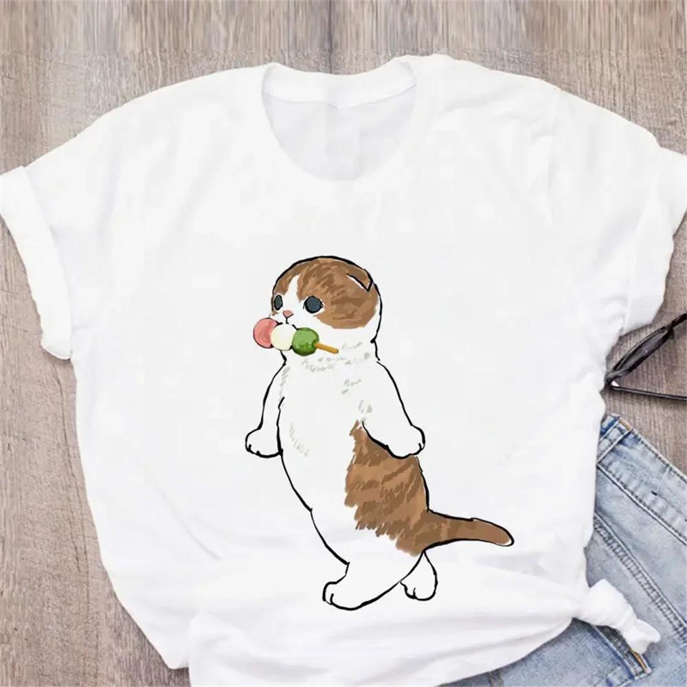 Pattern Printed Fashion Aesthetic Tops Tee Casual Cute Cat Funny Cartoon Womens Harajuku Short Sleeve Casual Aesthetic Clothes