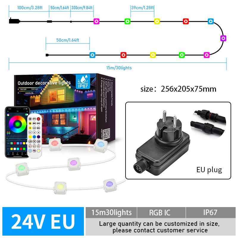 Cross-Border Outdoor LED String Lights with Remote & Mobile App Control for Chasing Light Patterns and Eaves Decoration
