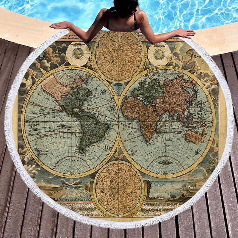 Round Beach Towel With Fringed Digital Printed Bohemian Microfiber Bath Towel Yoga Mat Custom