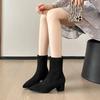 Small thick heel high heel bare boots women's thin boots autumn and winter French small black short boots women's Martin boots