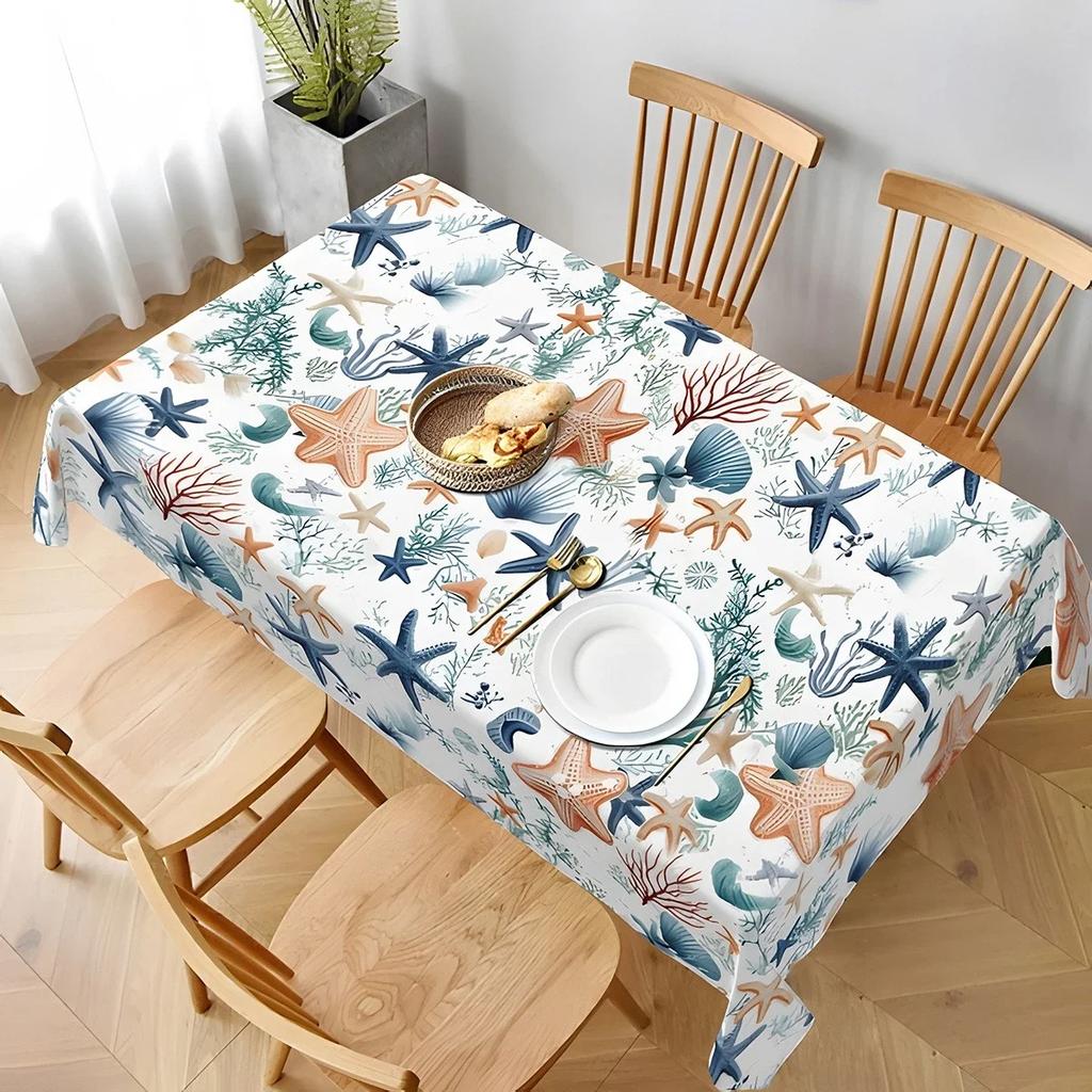 Holiday Party Decor Ocean Nautical Starfish Coral Summer Beach Theme Tablecloth  Rectangle Table Cloth Kitchen Dining Table D