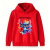 Kids Boys Girls Casual Stitch Print Long Sleeve Hoodie, Cute Cartoon Graphic Pullover Sweatshirt, Colorful Floral Paint Splash Pattern Soft Hooded Top