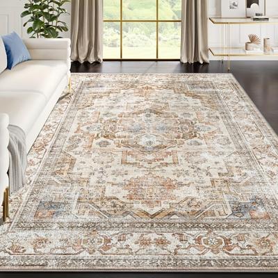 Bohemian Carpet, Durable and Stain-Resistant Living Room Floor Mat, Vintage-Style Bedroom Carpet for Home Decoration