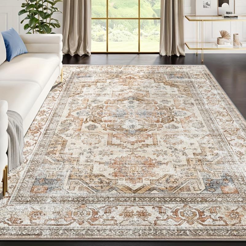Bohemian Carpet, Durable and Stain-Resistant Living Room Floor Mat, Vintage-Style Bedroom Carpet for Home Decoration