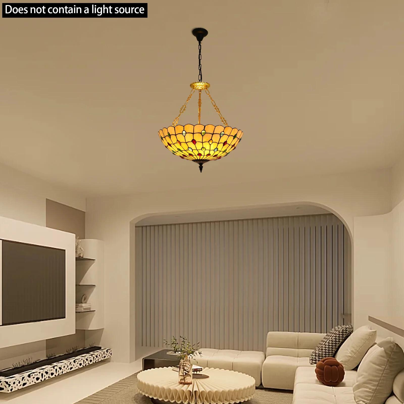 

Tiffany Style Ceiling Chandelier Light Fixture, 20In Peacock Design Stained Glass Pendant Lamp, Indoor Hanging Light E26 Holder