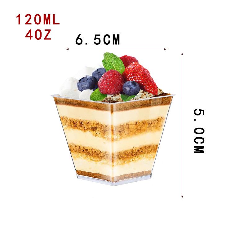 Square Transparent Disposable Dessert Cup - Perfect for Pudding, Jelly, Mousse, and Ice Cream.