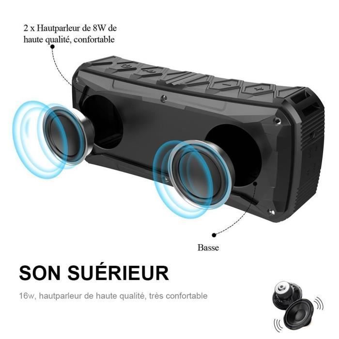Enceinte Bluetooth - E.F.CONNECTION - Modèle Etanche - 12h Autonomie - Batterie Externe - Noir