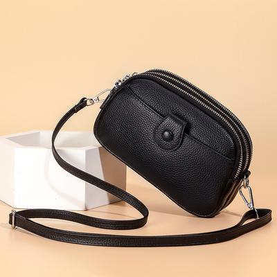 Sac à Bandoulière Tendance en Cuir Véritable pour Femmes Mini Sac Messenger Croisé Petit Porte-Monnaie Féminin Design à Trois Poches Zippées Sac à Main de Luxe