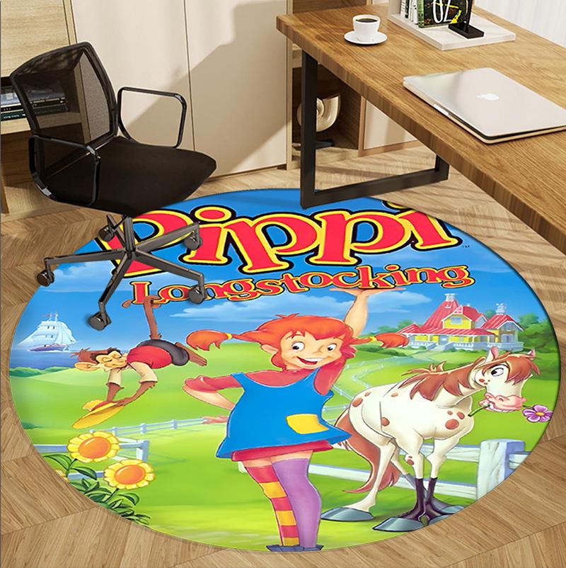 Pippi Longstocking Pattern Round Rug, Indoor/Outdoor Mat, for Picnic, Gameroom, Bedroom, Office, Living Room, Home Decor Carpet, Birthday Gift