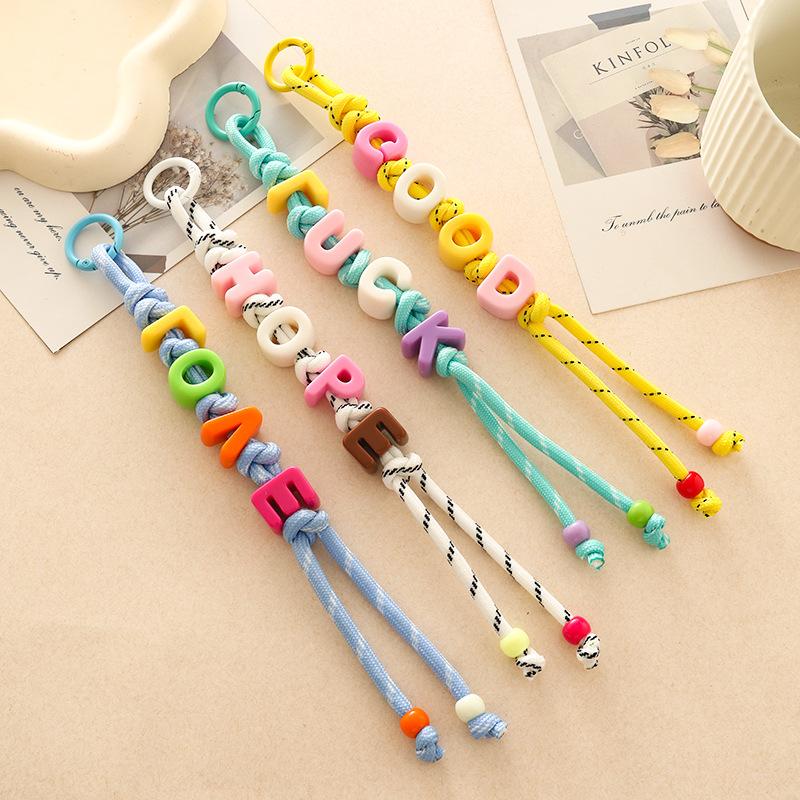 Fashion Versatile Key Chain Dopamine Acrylic Beaded Letter Braided Rope Bag Hanging Color Letter Beaded Bag Car Pendant