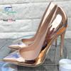 Europe and America New Pointed Single Shoes Women Champagne Gold Party Dress High Heels 8CM 10CM 12CM Mirror PU Stiletto Pumps