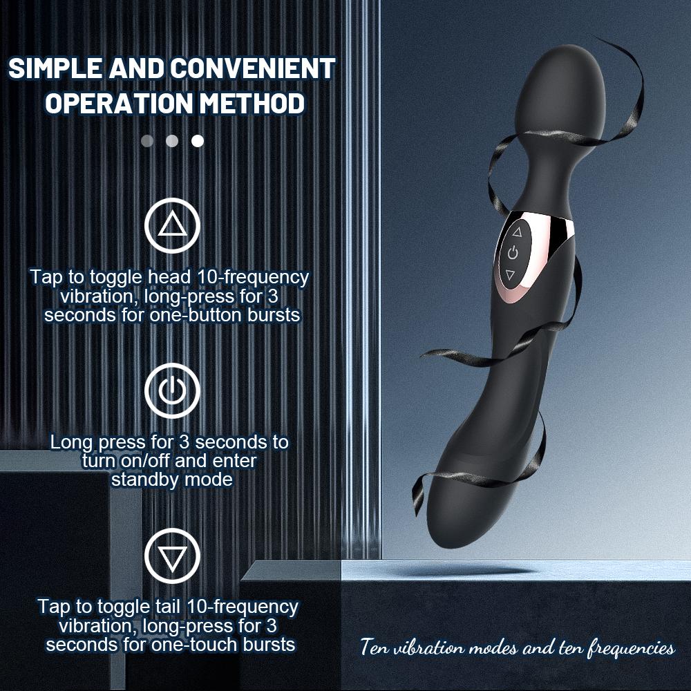 Silicone Dual-Head Powerful Vibrator, AV Vibrator, G-Spot Nipple Clit Stimulator, Masturbator, Female Adult Sex Toys, Sex Toys