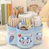 Large Capacity Rotating Pen Holder Thickened PP Desk Organizer for Students Multi-functional Storage Case with Non Slip Base