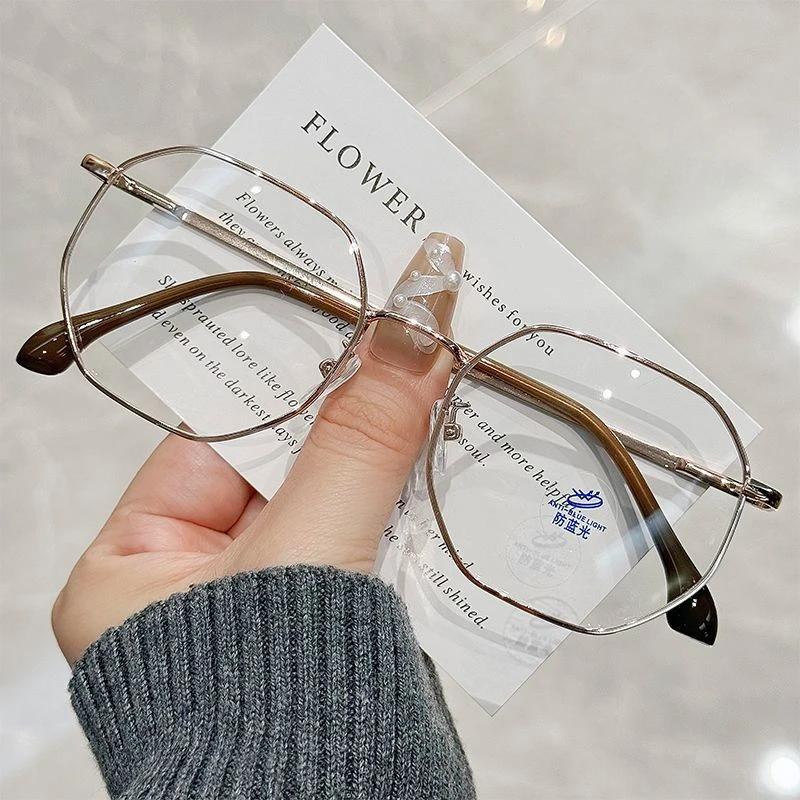 Luxury Polygon Frame Myopia Glasses Unisex Personalized Hd Gentlewoman Fresh Cute Blue Light Blocking Near Sight Eyeglasses