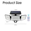 208LED Solar Outdoor Lights Security Lights with Remote Control 3 Heads Motion Sensor IP65 3 Modes Waterproof Flood Wall Lights