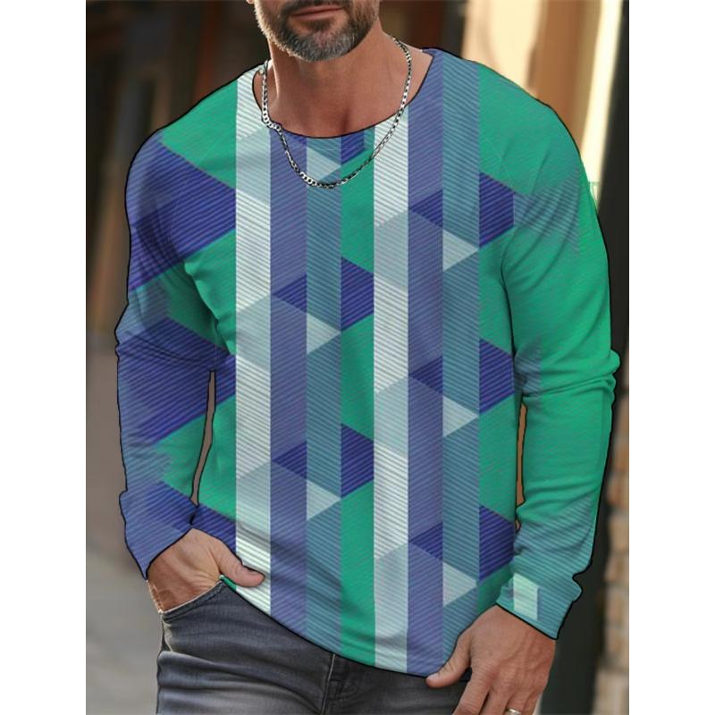 Herren Herbst und Winter 3D-Druck Rundhals Langarm T-Shirt Mode Vielseitig Trend Atmungsaktiv Lässig