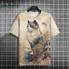 Vintage Cat Pattern Print Short Sleeve T-shirts Man Cat Print Custom T Shirt Vintage Shirts Graphic Tee Men's Summer Clothes Tee