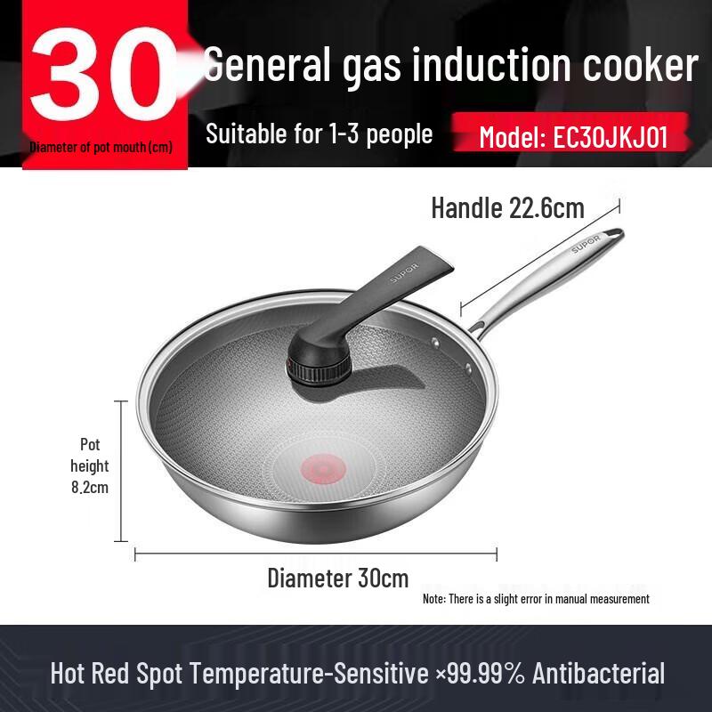 SUPOR 30cm Red Dot Honeycomb Stainless Steel Wok