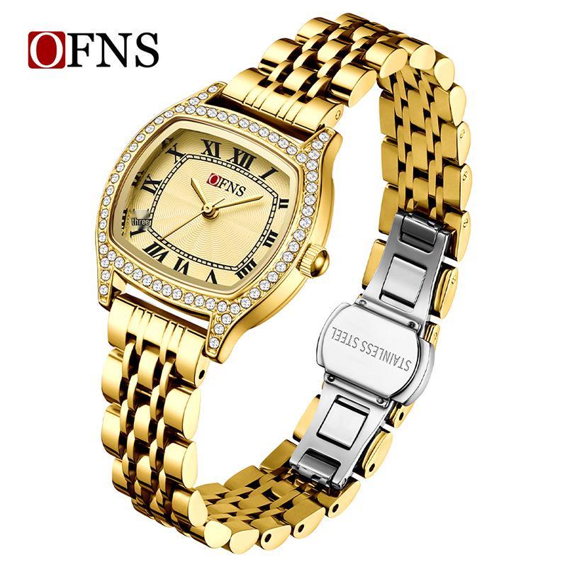 Retro Rhinestone Inlaid Roman Numerals Square Ladies Fashion Watch