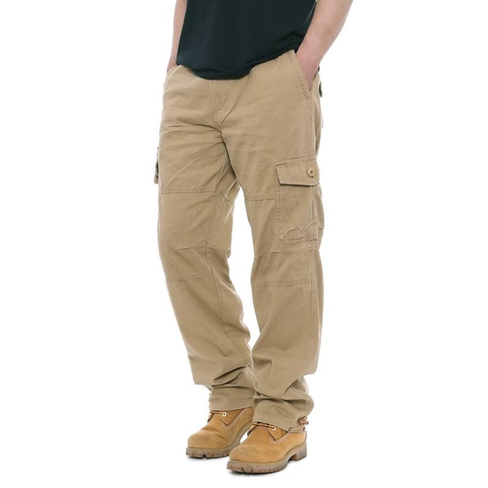 2025 Cargo Pants Men 100% Cotton Multiple Pockets Elastic Waist Casual Trousers Outdoor Hiking Climbing Mountains Men's Pants