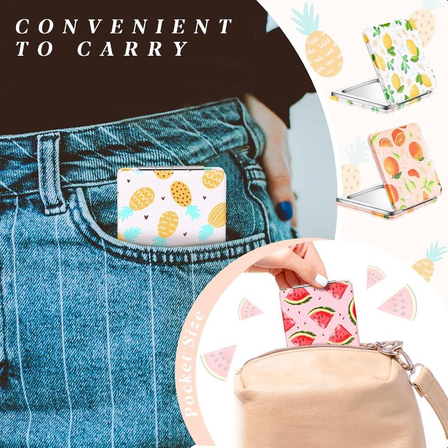 Compact Mirrors Small Pocket Fruit Design Mini Magnifying Portable Makeup Compact Pu Leather Double Sided Pocket Mirror for Wom