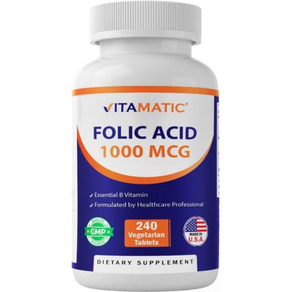 Vitamatic Folic Acid 1000 mcg Caution Tablets 1667 DFE Vitamin B9 US Domestic Vitamatic 240 pcs