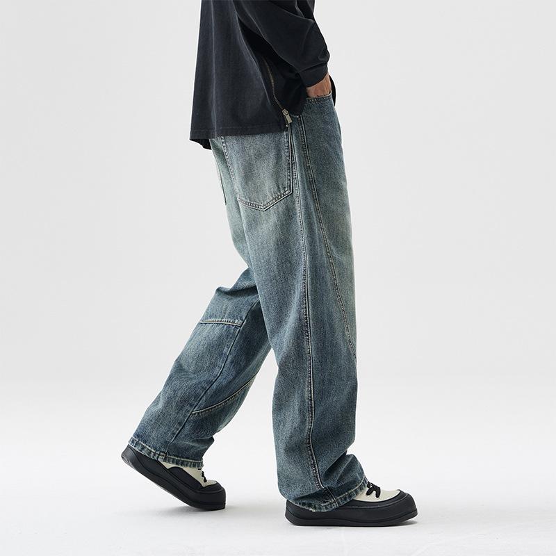 Luźne jeansy męskie wiosenne i jesienne łączone casualowe spodnie proste