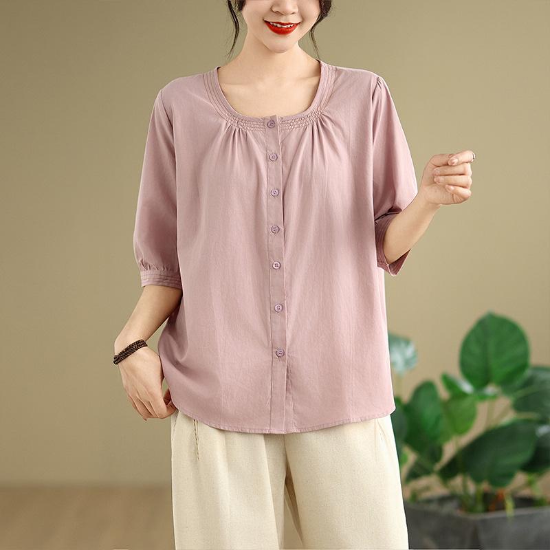 2025 Women s Plus Size Retro Cotton Linen Summer Set: Slimming, Artistic Loose Pants Large XL фиолетовый