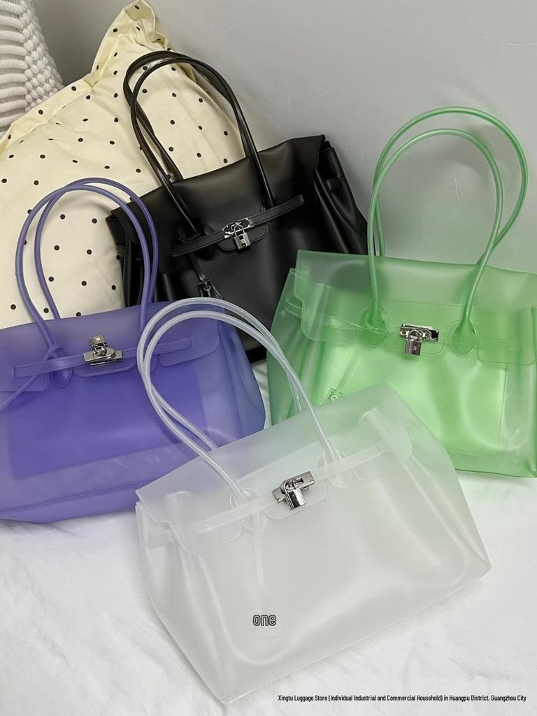 2026 Women's Waterproof TPU Jelly Handbag - Fashionable Lock Buckle Tote for Beach & Everyday Use