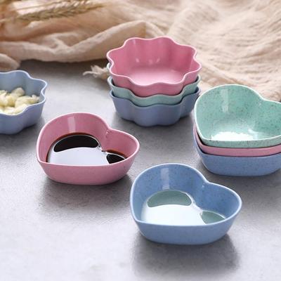 Heart,Flower Shape Wheat Straw+PP Material Appetizer Plates Smooth Edge Kitchen Supplies Tableware Mini Bowls Seasoning Dish