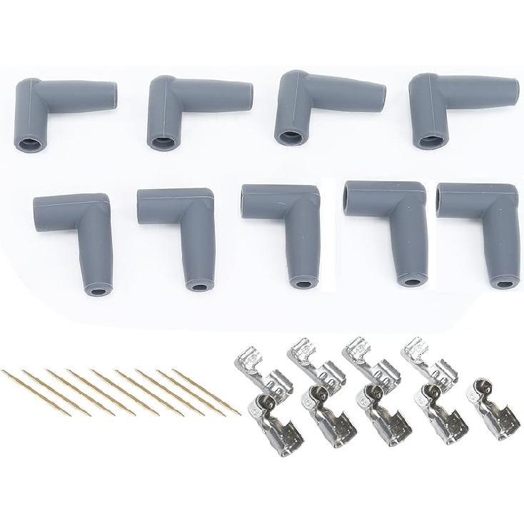45 Degree Replacement Spark Plug Wire Silicone Boot and Terminal Kits, Pack of 8