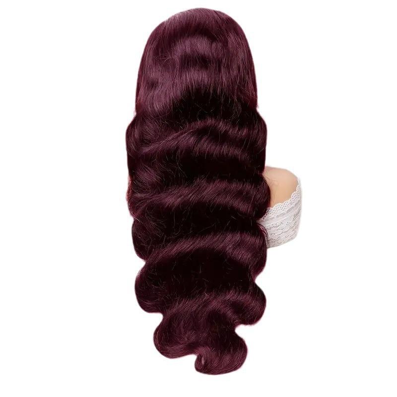 Front Lace Wig, Female Medium Big Wave Burgundy Long Curly Hair Natural Full Headgear