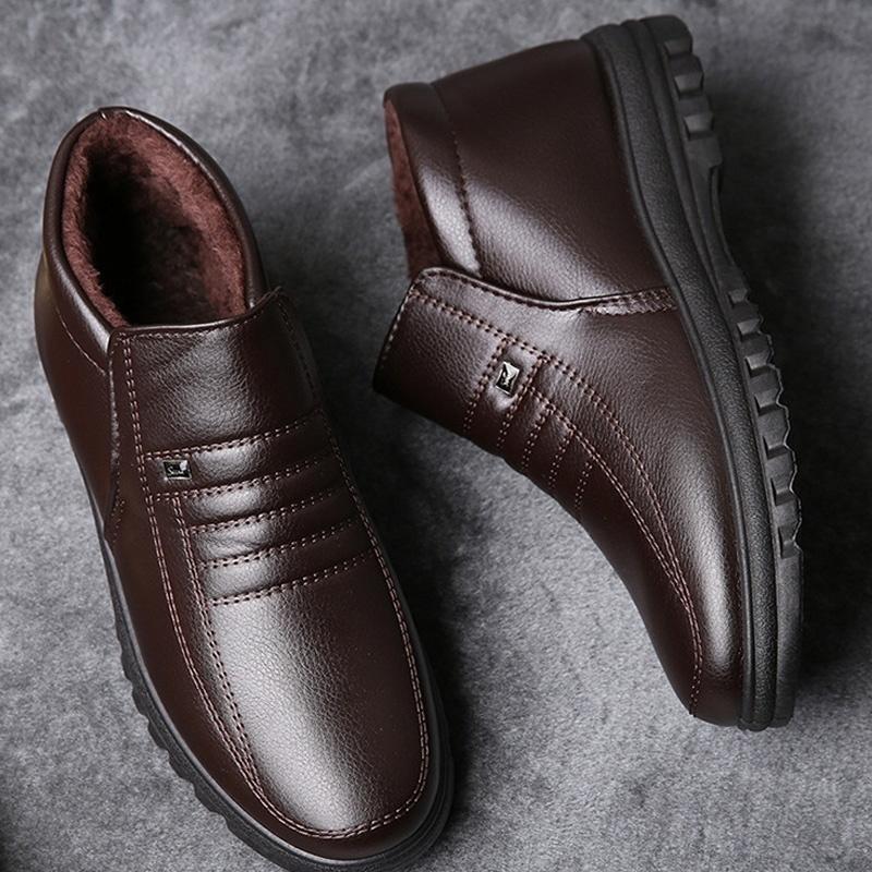 Winter Shoes Winter High Top Shoes Plush Men's Shoes Winter Warm Men's Cotton Shoes Men's Patent Leather Business Casual Shoes Cotton Shoes