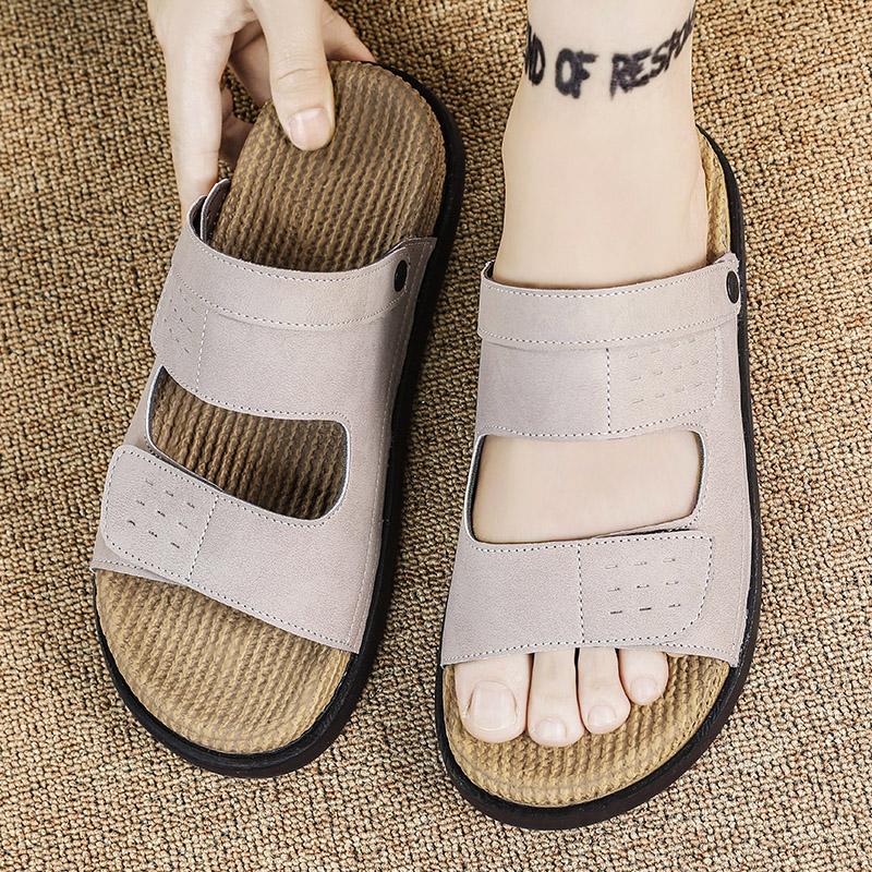 Fashion Summer Men's Leather Sandals Non-Slip Anti-Odor Beach Shoes First Layer Cowhide Outer Wear Casual Tpr Sandals Men's Wholesale