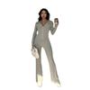 Women's Grey Hooded Zip Front Jumpsuit with Flare Leg