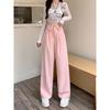 Women Turn Down Collar High Waist Wide Leg Straight Long Casual Suit Pants
