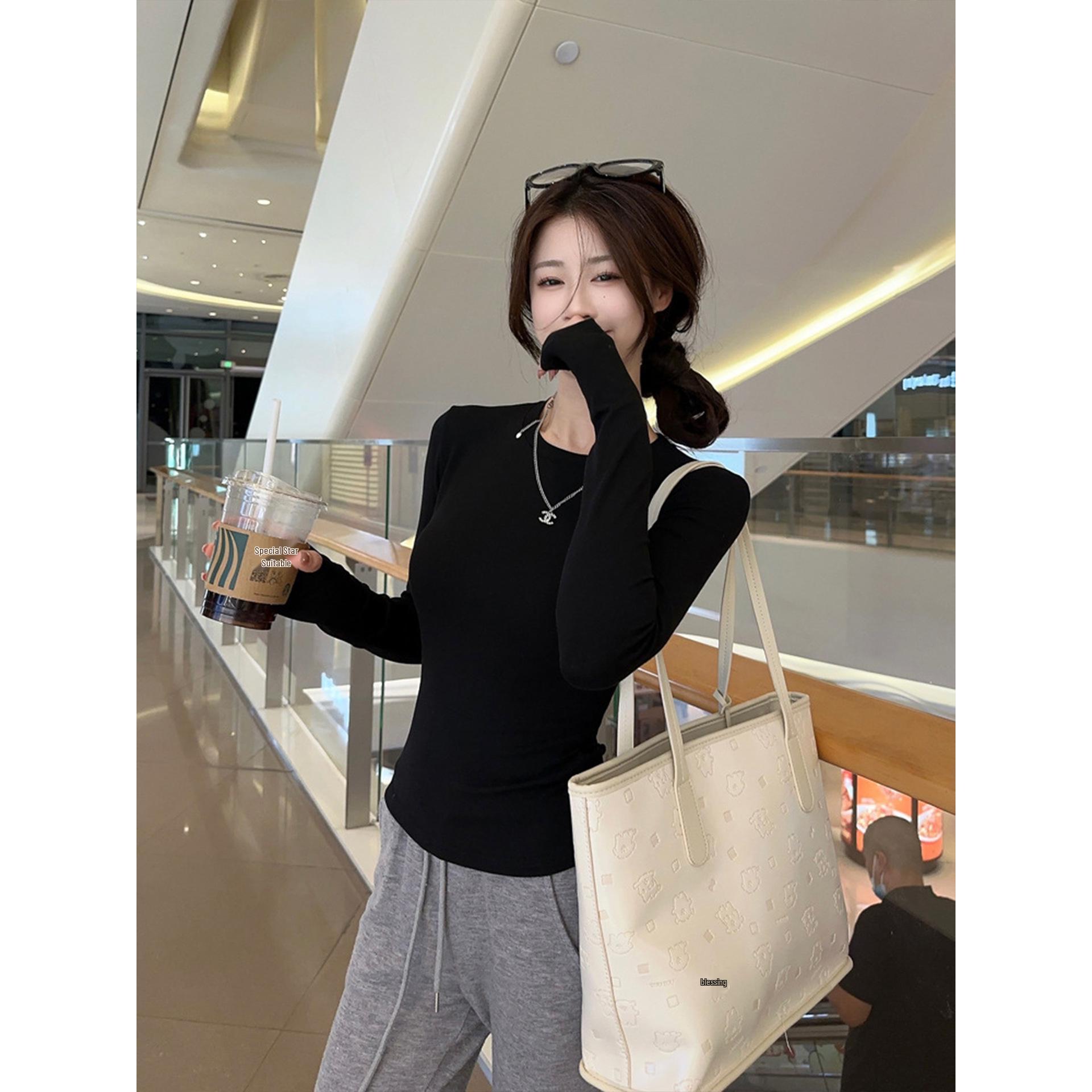 

2026 Women s Slim Gray Long Sleeve Round Neck Base Layer Top for Early Autumn XXL