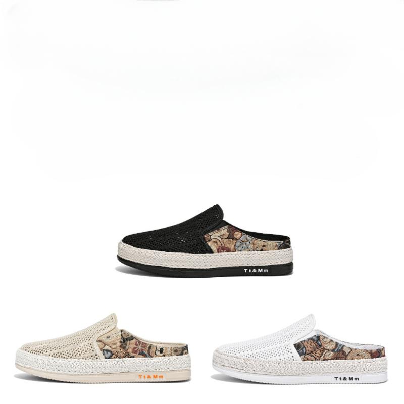 Fashion Men Canvas Shoe Slip-on Half Slipper Shoes Mens Fashion Breathable Casual Shoes Lazy Flats Shoes Men Loafer Zapatillas De Hombre