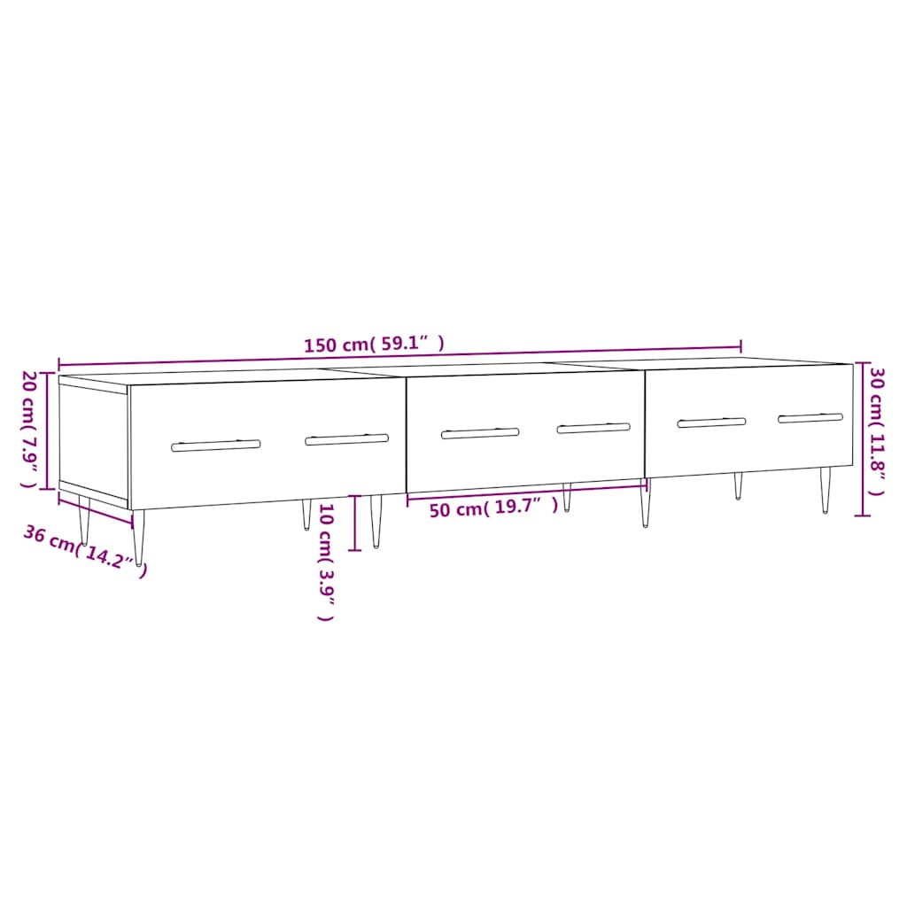TV Cabinet In Sonoma Oak Finish 150 X 36 X 30 Cm Engineered Wood