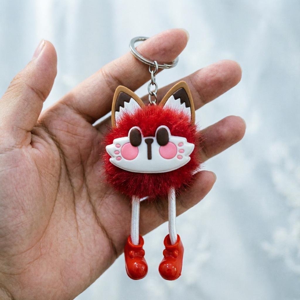 Charming Lucky Cat Plush Keychain with Imitation Mink Fur Ball