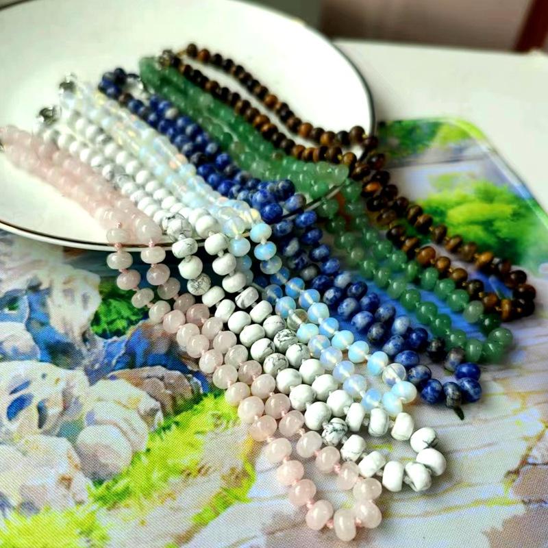 Natural stone necklace, Crystal agate, rainbow stone necklace, 5 * 8mm, abacus knotted necklace