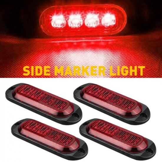 4LED Oval Amber/Red Side Turn Light Tail Clearance Lamp Truck Trailer RV Pick-Up